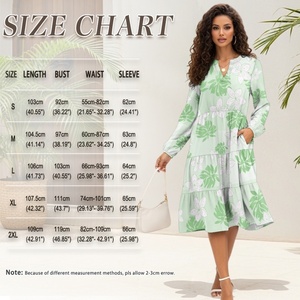 Stile vacanza isola hawaiana ibisco <span class=keywords><strong>Ulu</strong></span> foglie Design stampa personalizzata con scollo a V in vita Patchwork abiti a maniche lunghe donna - Product Image 5