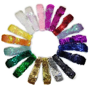 3Cm Trang Phục Trang Trí 3-Hàng Sequined Cắt Tỉa Ren Đính Cườm Co Giãn Vải Headband May Dệt Dệt Kim Đàn Hồi Ribbon Trims - Product Image 4