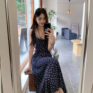 Faux Two Piece Color Blocked Floral Print Slip Dress Women Summer 2025 Slim Fit A Line Skirt Full Skirt Daily Leisure Wear - Product Image 1
