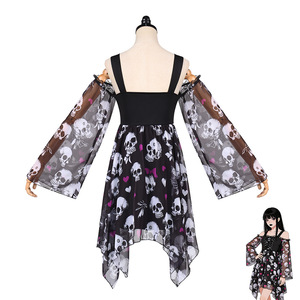 Robe mini gothique à épaules dénudées avec crâne, asymétrique en organza, taille naturelle, pour Halloween ou soirée en club - Product Image 5