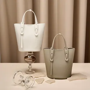 Produsen tas tangan kulit desain kustom tas bahu selempang kulit wanita untuk tas Bucket wanita