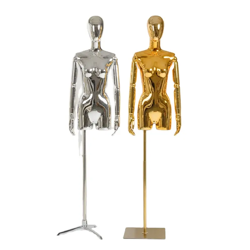High quality luxury chrome golden silver half body female bust dress form dress coat display mannequin with adjustable arms