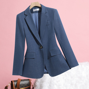 Blue Women's Blazer Slim Fit Solid Color Viscose Fiber Worsted Spring Autumn Professional Suit Jacket - Product Image 1