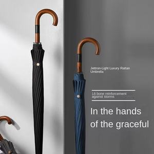 Paraguas publicitario clásico de gran tamaño doble con mango largo de 16 huesos de alto grado Apertura completamente automática Mango de madera Resistente a las tormentas - Product Image 2
