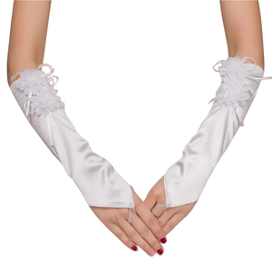 Elbow Length Satin Fabric Flower Lace Bridal <strong>Gloves</strong> Wedding <strong>Gloves</strong> <strong>Fingerless</strong> - Product Image 1