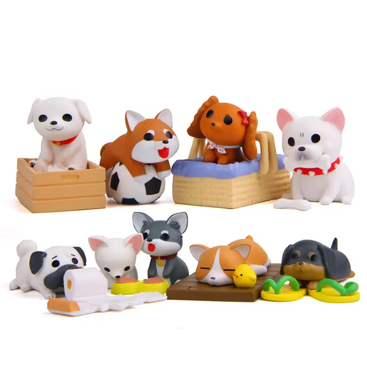 2019 Hot Sale Nette Karikatur Bunte Originalität Kinder Warmes Leben Hund Modell Dekoration Geschenk Tier figur Spielzeug Set