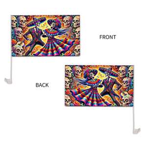 Drapeau <span class=keywords><strong>de</strong></span> fenêtre <span class=keywords><strong>de</strong></span> voiture sur le thème du Jour des Morts au Mexique, <span class=keywords><strong>prix</strong></span> bas, 12x18 pouces, logo personnalisé - Product Image 2