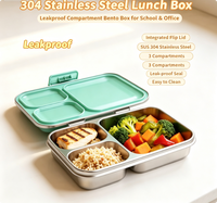 Boîte à bento portable mignonne en acier inoxydable, 3 compartiments, couvercle anti-fuite, compatible micro-ondes, sans BPA, pour le stockage des aliments des nouveau-nés et des enfants