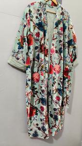 Bata Kimono Larga de Terciopelo con Estampado Floral para Mujer, Manga Larga, Sin Cuello, con Cordón de Algodón, Ropa de Dormir Informal para Primavera - Product Image 3