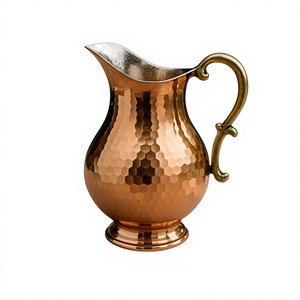 Handmade Hammered Copper Water Pitcher with Lid and 2 Cups Classic 1.7L Drinking Set for Home Party Use - Product Image 2
