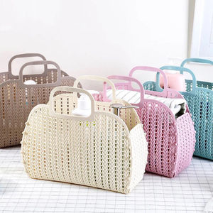 Personalized Retro Vintage Foldable Plastic Pvc Jelly Basket Bag Beach Bag Handbag Purse For Girls