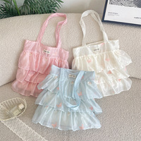 Individuelles Logo Polyester Offene Tragetasche mit Rüschen Große Kapazität Schultertasche Damen Leichte Modische Einkaufstasche