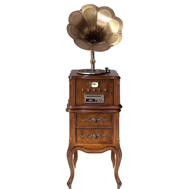 Vintage Nostalgic American-style Solid Wood Phonograph Retro Vinyl Record Player Bluetooth Speaker Living Room Villa Large Horn