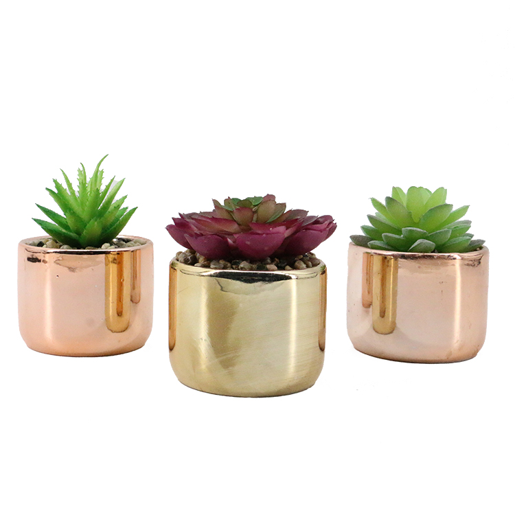 Оптовая продажа, современное маленькое пластиковое искусственное растение для помещений и улицы в гальваническом керамическом цветочном горшке