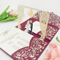 Invitation de mariage et d'anniversaire pliable 3D de style palais de luxe, motifs découpés à la main en papier, cartes écologiques pour les mariés