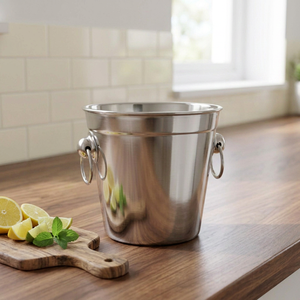 Seau à glace multifonction en acier inoxydable, finition chromée polie miroir, capacité 3L, compatible contact alimentaire, écologique - Product Image 6
