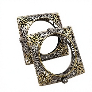 Vintage Geometric Cuff Bracelets <b>Set</b> Antique Silver Plated Alloy Unisex <b>Bangles</b> with Intricate Filigree Design - Product Image 2