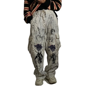 Diznew Tùy Chỉnh 100% Cotton Denim Phun-Sơn <span class=keywords><strong>Bungee</strong></span> Chuyển Đổi Dây Rút Đàn Hồi Đa-Chức Năng Túi Baggy Jeans - Product Image 1