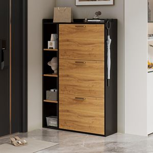 Zapatero Combohome con 3 solapas, zapatero estrecho con 3 estantes abatibles y 4 compartimentos de almacenamiento - Product Image 3