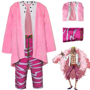Costume de Cosplay Doflamingo, manteau en peluche rose avec pantalon rayé pour enfants de 8 à 13 ans, tenue de jeu de rôle Anime - Product Image 5