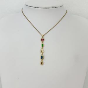 Collane Lunghe con Pendente in Cristallo Colorato, Nuova Elegante Collana con Pendente a Cuore in Rame e Zirconi Dorati, Gioielli con Catena - Product Image 5