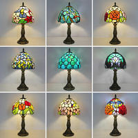 Lampe de table moderne en verre mosaïque turque marocaine de style méditerranéen en forme de dôme, bleu électrique LED, motif perroquet