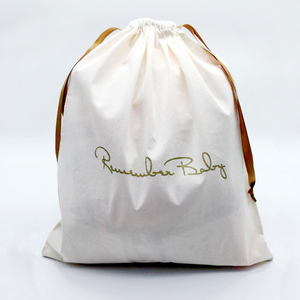 นำมาใช้ใหม่ผ้าฝ้ายธรรมชาติมินิมัสลิน Drawstring ถุงรองเท้าที่มีโลโก้ที่กำหนดเอง - Product Image 4