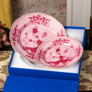 Assiettes en porcelaine florales rétro européennes de luxe, lot de 2, bleu et or vintage, vaisselle en céramique, coffret cadeau pour mariage - Product Image 1