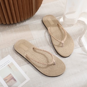 Sandali <span class=keywords><strong>infradito</strong></span> piatti da donna in lino effetto <span class=keywords><strong>paglia</strong></span> per l'estate - Product Image 2