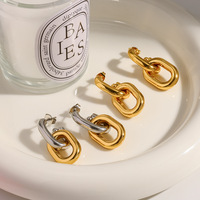 Anting-anting Gaovo Trendy Unik Geometris Double Hoop Dua Warna Lapisan Emas 18K Anti Karat dari Baja Tahan Karat - Hadiah