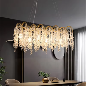 Candelabro de rama chapado en oro, decoración de lujo, colgante de gota de lluvia de cristal, luz moderna para sala de estar - Product Image 4