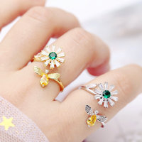 Bague en cuivre de luxe Daisy Bee Design Bague réglable Creative Zircon Anneaux Bijoux pour femmes