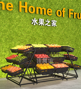 Ventes d'usine présentoir à fruits légumes pliable 3 couches gondole étagères supermarchés avec paniers <span class=keywords><strong>magasin</strong></span> d'aliments frais - Product Image 6