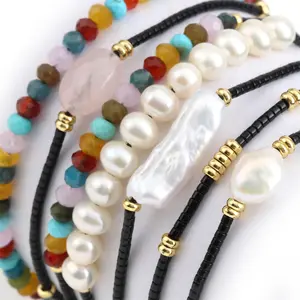 Dropshipping Adjustable String Natural Stone Baroque Pearl Black Miyuki Seed Beads Bracelets For Women