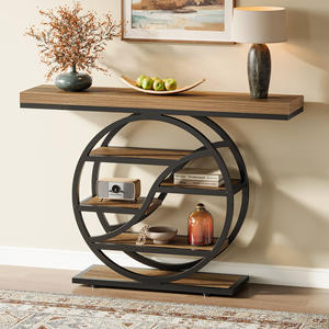 Consolle da 120 cm, <span class=keywords><strong>Tavolo</strong></span> da Ingresso Industriale a 6 Livelli con Ripiani Contenitori, <span class=keywords><strong>Tavolo</strong></span> Stretto da Divano con Struttura in Metallo Geometrico - Product Image 1