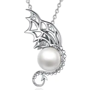 Changda 925 sterling silver animal jewelry pearl men flying dragon pendant necklace