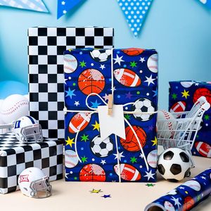 Baseball <b>Wrapping</b> <b>Paper</b> Roll 23.4 Square Feet Reversible Sports Design For Boys Birthday Gift Wrap Craft Use - Product Image 5