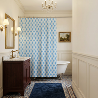 Rideau de Douche Prêt à Poser Bleu en PEVA, Robuste, en Plastique, Motif Pied-de-Poule, Imperméable et Durable pour Salle de Bain, Spa, Hôtel