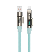 Câble de charge rapide 240W quatre-en-un en silicone liquide avec affichage numérique intelligent et lumière respirante /USB-A/Type-C