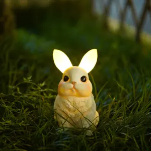 Solar Lights Figurine Statue Home Animal Cute Rabbit Lawn Yard Decoration Garden Ornament Resin Crafts