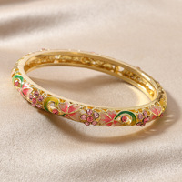 Nouveauté 2026 – Bracelets et Joncs Tendance Style Chinois Rétro Ethnique Cloisonné – Joncs Émaillés Fleur Rose Pas Chers pour Femmes – Idéal Cadeau