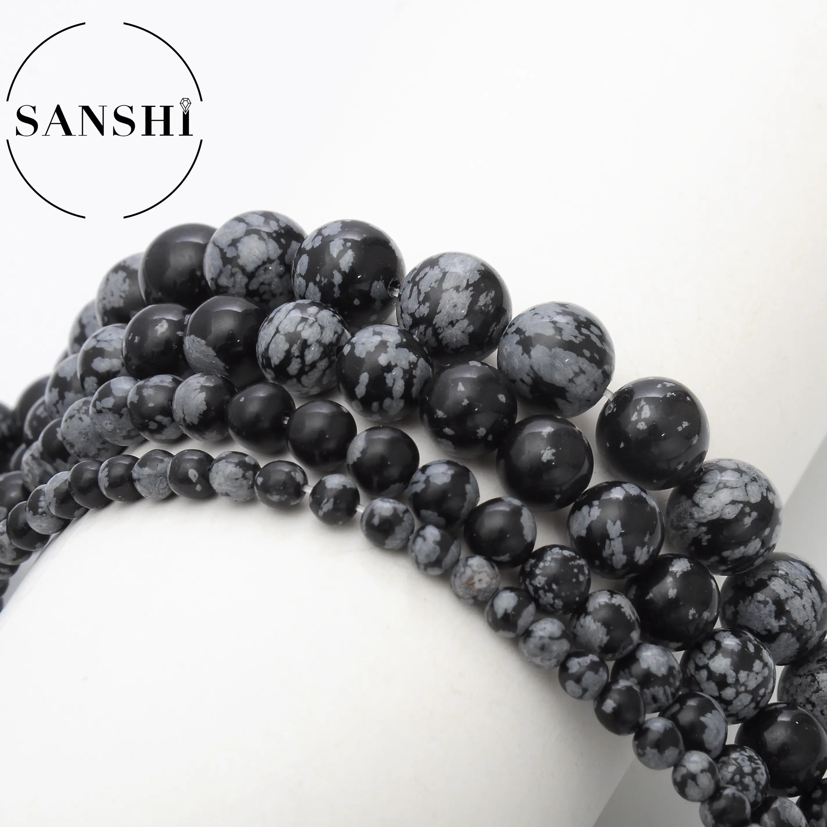 Gemstone Loose Round Beads 4mm 6mm 8mm 10mm Snowflake Obsidian Stone Healing Power For Jewelry Making