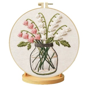 Kit de Bordado a Mano XIXI, Diseño de Flores en Punto de Cruz sobre Lino de Algodón con Hilo de Poliéster, Forma Redonda, Regalo para Principiantes - Product Image 2