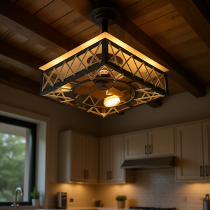 Ventilador de Techo LED Cuadrado Industrial con 6 Velocidades, Motor DC, Control Remoto, Luz Cálida, para Cocina y Comedor - Product Image 2