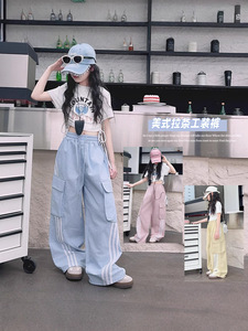 <span class=keywords><strong>Pantaloni</strong></span> <span class=keywords><strong>Cargo</strong></span> per ragazze americane per ragazze estate <span class=keywords><strong>pantaloni</strong></span> sportivi Casual a strappo in colori caramella con motivi stampati per ragazzi grandi - Product Image 6