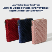 Sac à bijoux de luxe en velours avec fermeture éclair et serrure à combinaison de sécurité, étui de voyage matelassé diamanté avec organiseur à anneaux de reliure