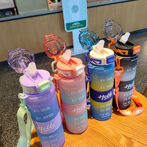 1000ml High Appearance Gradient Color Straw Cup Plastic Portable Shoulder Strap Water Bottle <strong>Large</strong> Capacity <strong>Kettle</strong> - Product Image 1