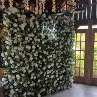 Décor mural floral artificiel 3D HK-FW025, 8*8 pieds, pour mariage, rideau 5D, mur de fleurs en soie, toile de fond rose, panneau mural floral enroulable