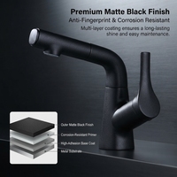 Robinet de lavabo de salle de bain extractible à hauteur réglable, en laiton massif finition noire, mitigeur eau chaude et froide, robinet de lavabo moderne