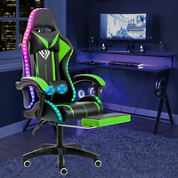 Offre Spéciale 2025 Chaise Gamer de Massage en Cuir PVC Intégral Vert LED de Très Haute Qualité avec Éclairage PC RGB et Repose-Pieds